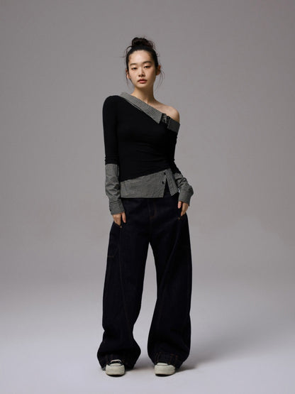 Double Waist Spliced Embroidered Loose Straight Floor Length Wide Leg Pants【s0000013855】