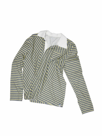 Irregular Contrasting Stripe Henry Collar Polo Shirt【s0000013857】