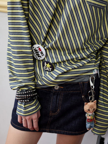 Irregular Contrasting Stripe Henry Collar Polo Shirt【s0000013857】