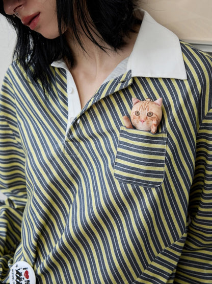 Irregular Contrasting Stripe Henry Collar Polo Shirt【s0000013857】