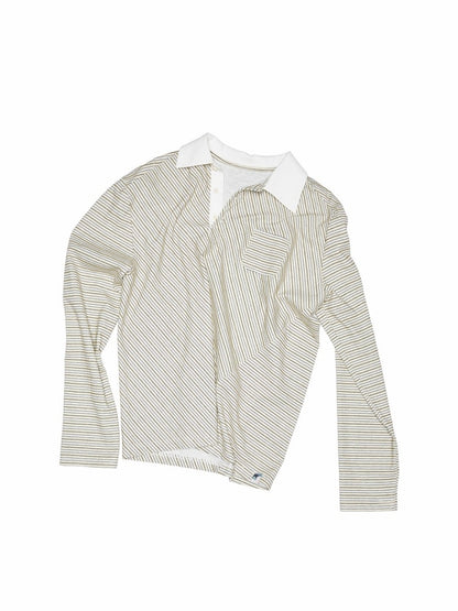 Irregular Contrasting Stripe Henry Collar Polo Shirt【s0000013857】