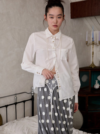 Asymmetrical Shell Button Long Sleeve Shirt【s0000013858】