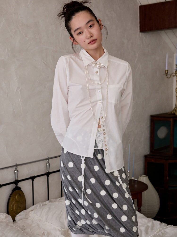 Asymmetrical Shell Button Long Sleeve Shirt【s0000013858】