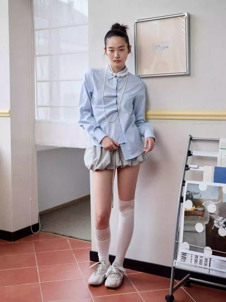 Asymmetrical Shell Button Long Sleeve Shirt【s0000013858】