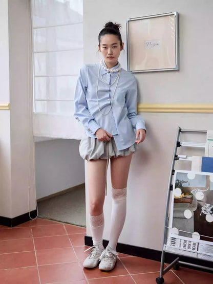 Asymmetrical Shell Button Long Sleeve Shirt【s0000013858】