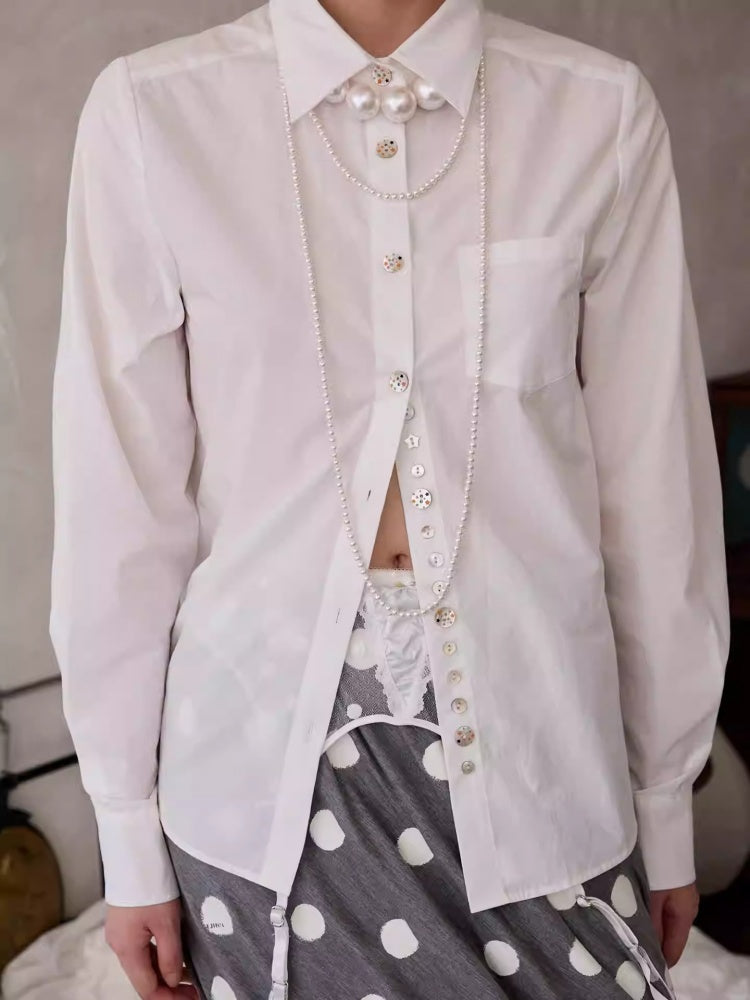 Asymmetrical Shell Button Long Sleeve Shirt【s0000013858】