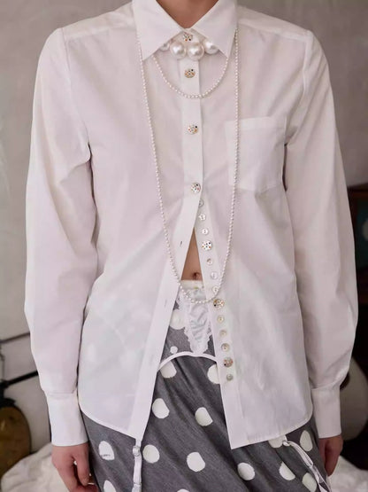 Asymmetrical Shell Button Long Sleeve Shirt【s0000013858】