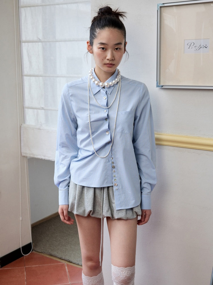 Asymmetrical Shell Button Long Sleeve Shirt【s0000013858】