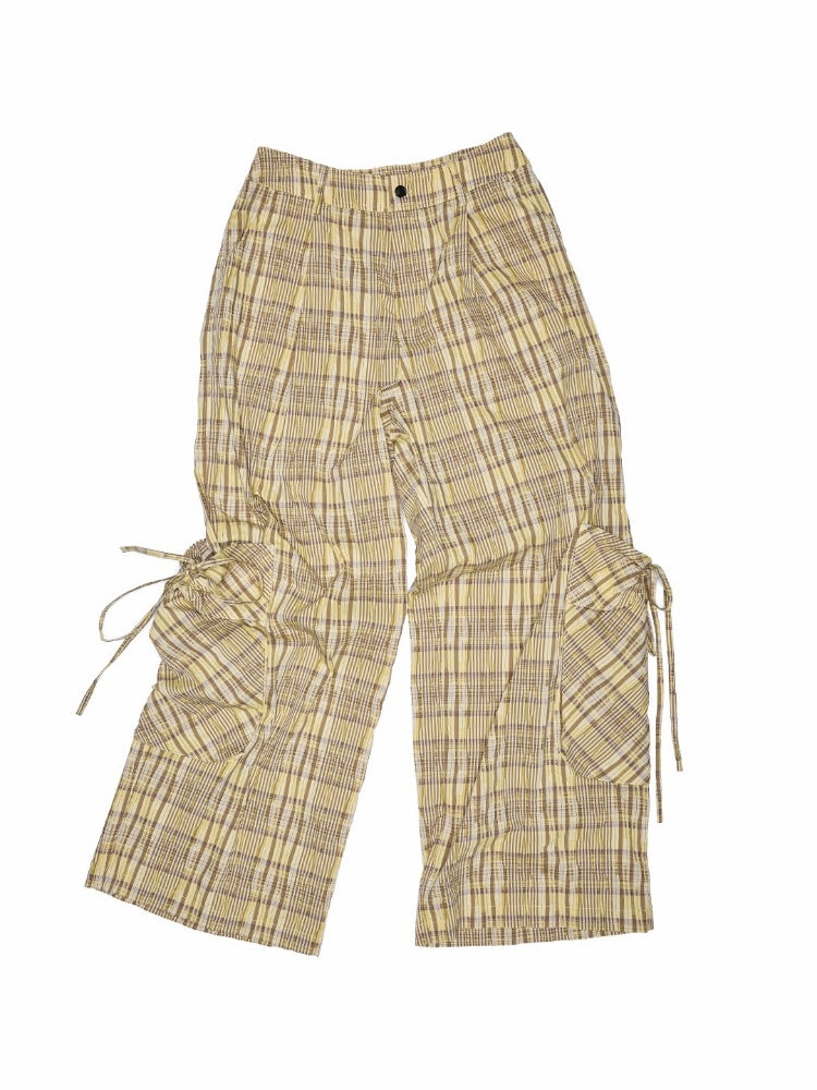 Vintage Plaid Hooded Ribbon Shirt & Drawstring Skirt & Wide Leg Pants Set【s0000013859】