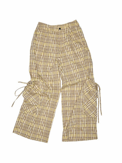 Vintage Plaid Hooded Ribbon Shirt & Drawstring Skirt & Wide Leg Pants Set【s0000013859】