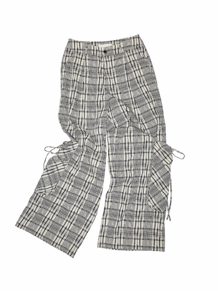 Vintage Plaid Hooded Ribbon Shirt & Drawstring Skirt & Wide Leg Pants Set【s0000013859】