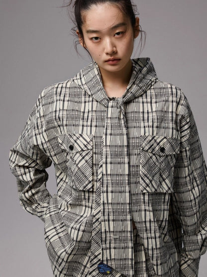Vintage Plaid Hooded Ribbon Shirt & Drawstring Skirt & Wide Leg Pants Set【s0000013859】