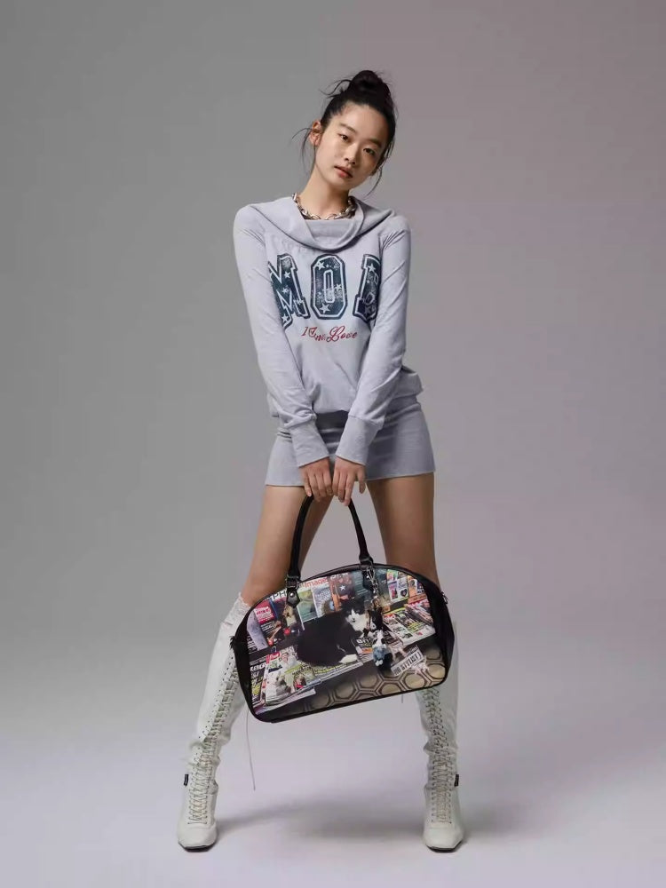 American Off-Shoulder Letter Print Hip Hugging Dress Tops【s0000013861】