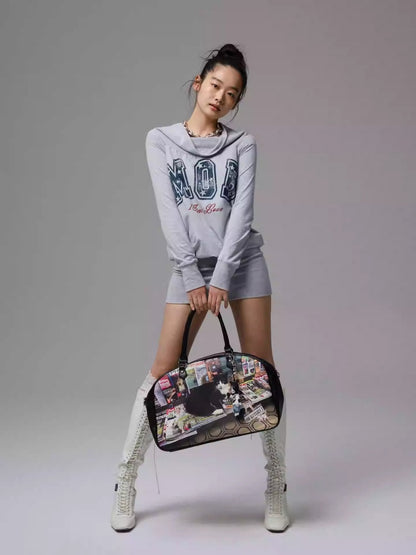 American Off-Shoulder Letter Print Hip Hugging Dress Tops【s0000013861】