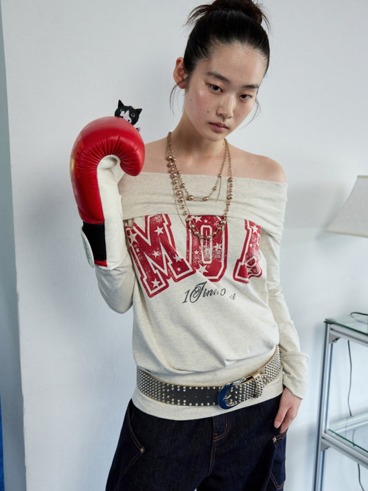 American Off-Shoulder Letter Print Hip Hugging Dress Tops【s0000013861】