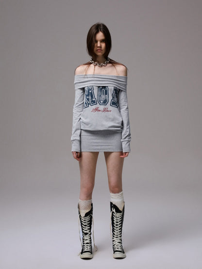 American Off-Shoulder Letter Print Hip Hugging Dress Tops【s0000013861】