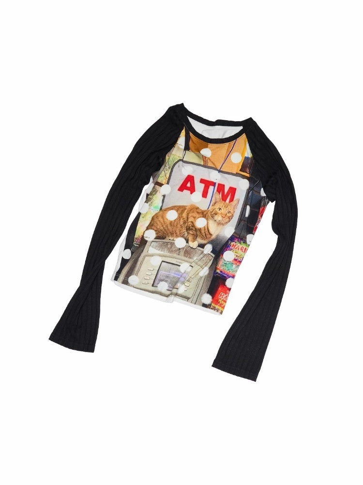 Cat & Dog Polka Dot Print Raglan Sleeve T-Shirt【s0000013863】