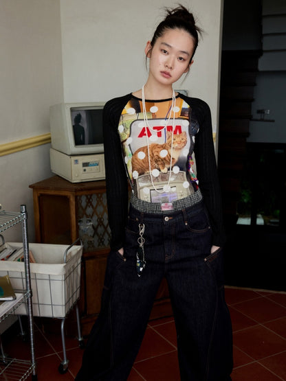 Cat & Dog Polka Dot Print Raglan Sleeve T-Shirt【s0000013863】