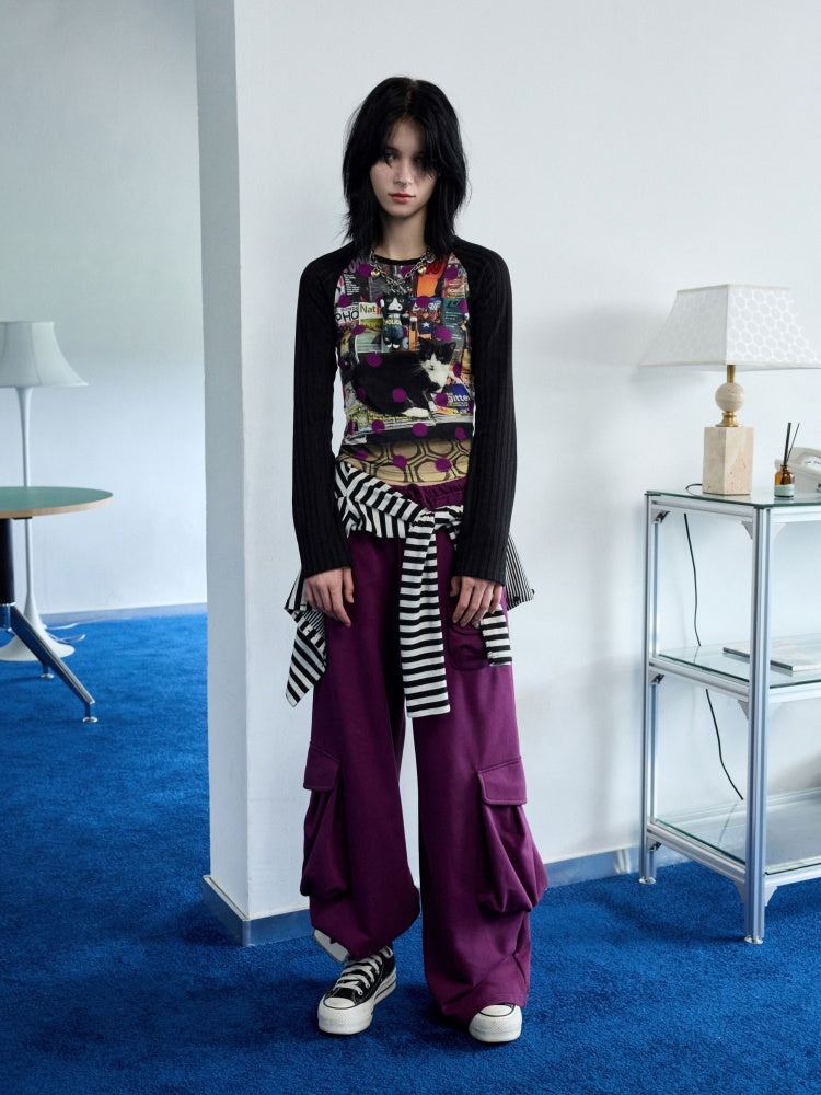 Cat & Dog Polka Dot Print Raglan Sleeve T-Shirt【s0000013863】