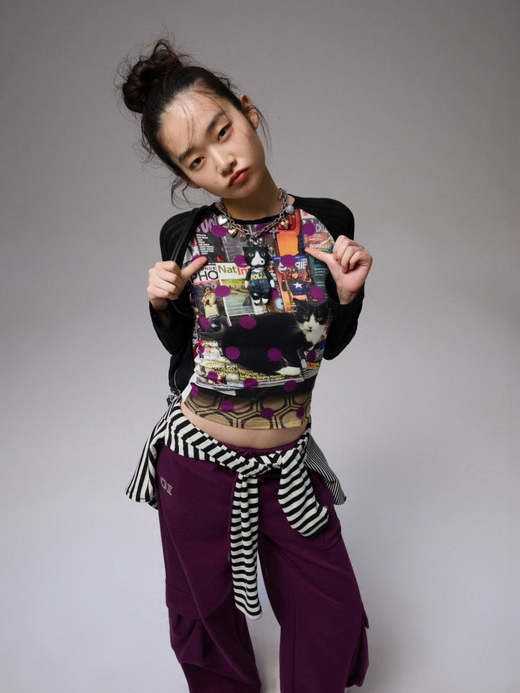 Cat & Dog Polka Dot Print Raglan Sleeve T-Shirt【s0000013863】