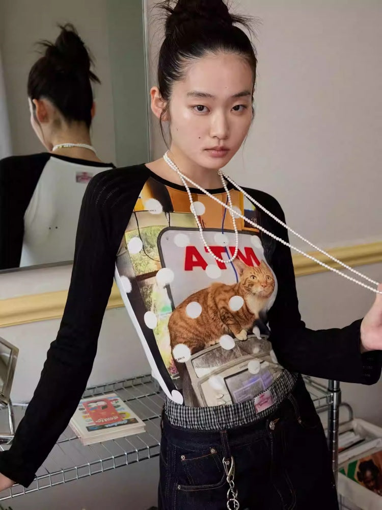 Cat & Dog Polka Dot Print Raglan Sleeve T-Shirt【s0000013863】