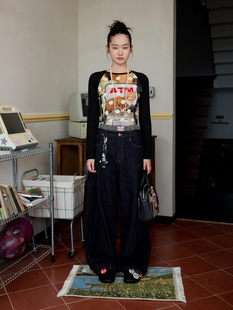 Cat & Dog Polka Dot Print Raglan Sleeve T-Shirt【s0000013863】