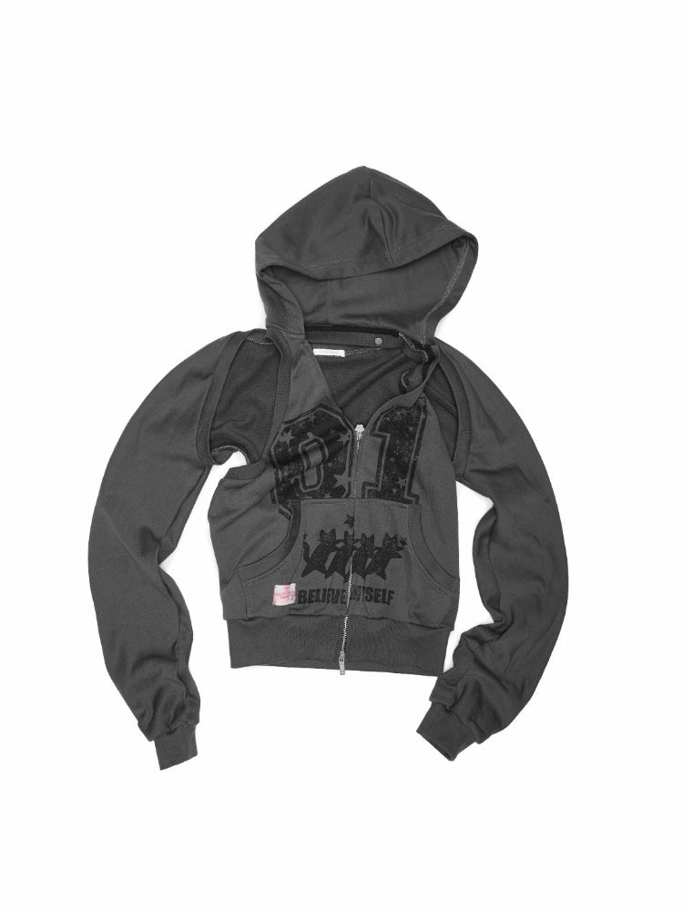 Street Lazy Halter Neck Hooded Open Back Shoulder Sweatshirt Two-Piece Set【s0000013864】