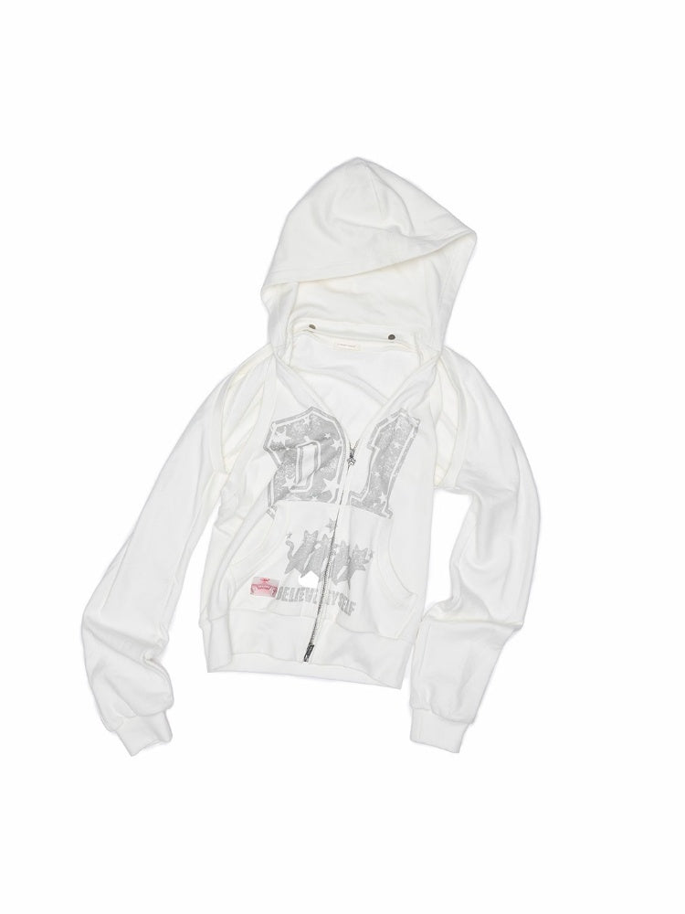 Street Lazy Halter Neck Hooded Open Back Shoulder Sweatshirt Two-Piece Set【s0000013864】