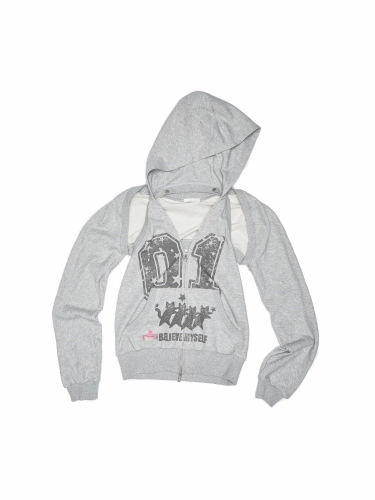 Street Lazy Halter Neck Hooded Open Back Shoulder Sweatshirt Two-Piece Set【s0000013864】