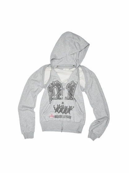 Street Lazy Halter Neck Hooded Open Back Shoulder Sweatshirt Two-Piece Set【s0000013864】
