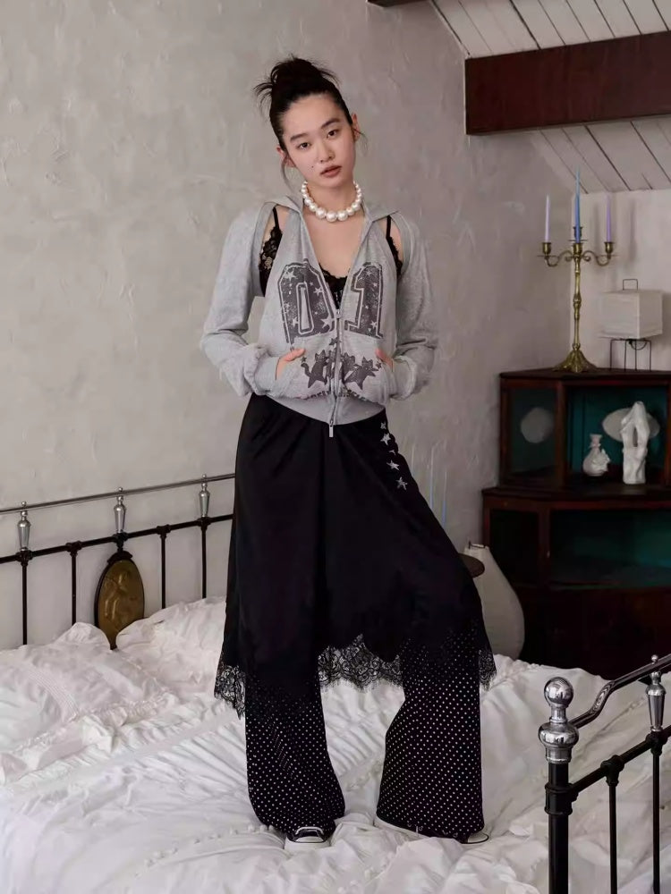 Street Lazy Halter Neck Hooded Open Back Shoulder Sweatshirt Two-Piece Set【s0000013864】
