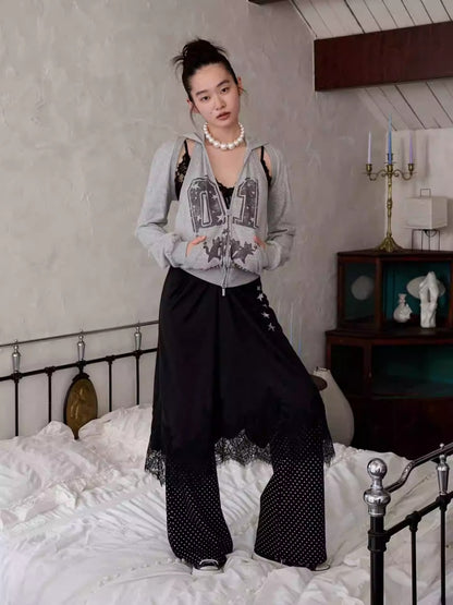 Street Lazy Halter Neck Hooded Open Back Shoulder Sweatshirt Two-Piece Set【s0000013864】