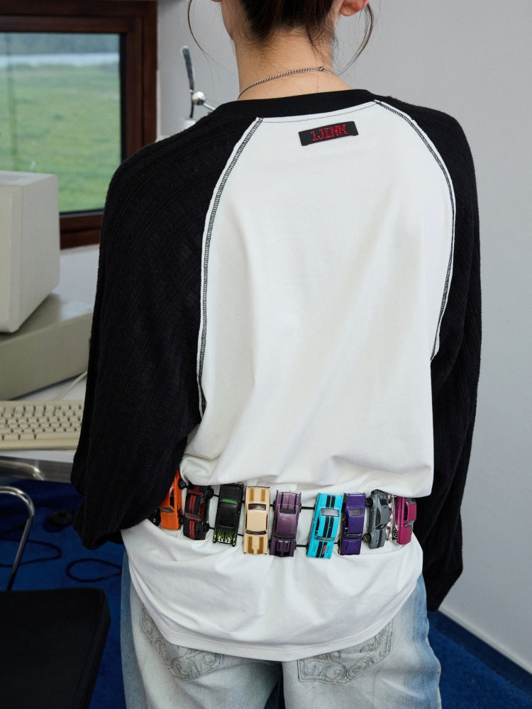 Biker Cat Print Raglan Sleeve Long Sleeve T-Shirt【s0000013867】