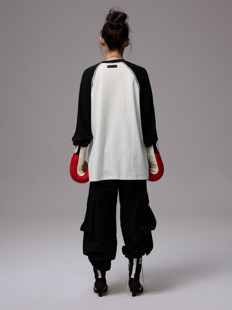 Biker Cat Print Raglan Sleeve Long Sleeve T-Shirt【s0000013867】