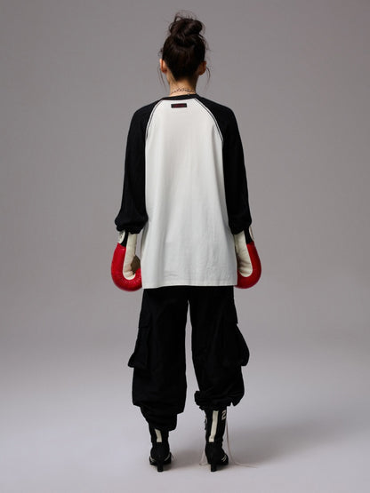 Biker Cat Print Raglan Sleeve Long Sleeve T-Shirt【s0000013867】