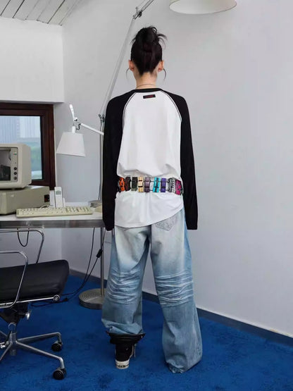 Biker Cat Print Raglan Sleeve Long Sleeve T-Shirt【s0000013867】