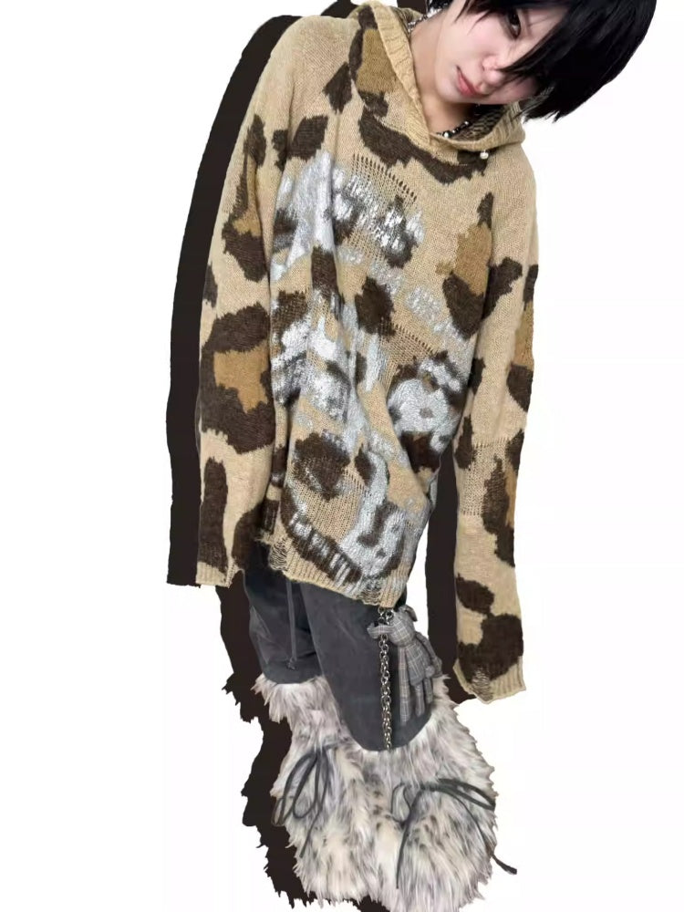 Snow Monster Sleeve Faux Wool Drawstring Leg Loose Washed Jeans【s0000014219】