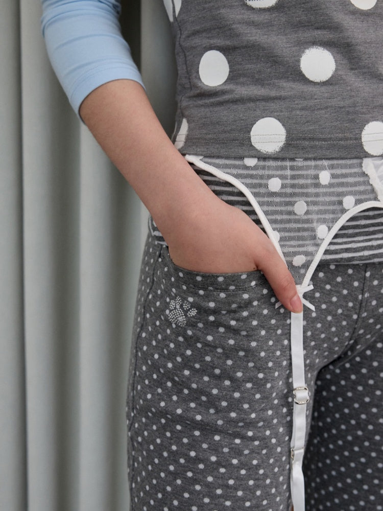 Contrast Stitching Polka Dot Print Raglan Three-Quarter Sleeve T-shirt【s0000014221】