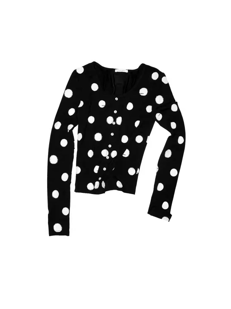 Contrast Polka Dot Knit Long Sleeve Cardigan Pajamas Loungewear Pants Set【s0000014222】