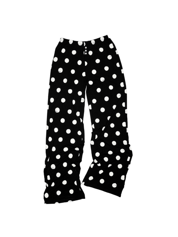 Contrast Polka Dot Knit Long Sleeve Cardigan Pajamas Loungewear Pants Set【s0000014222】