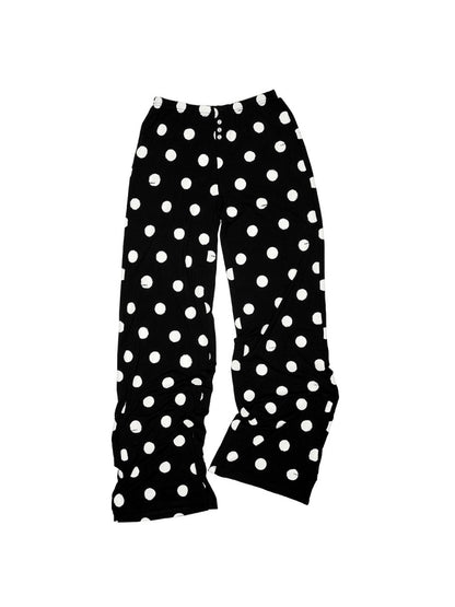 Contrast Polka Dot Knit Long Sleeve Cardigan Pajamas Loungewear Pants Set【s0000014222】