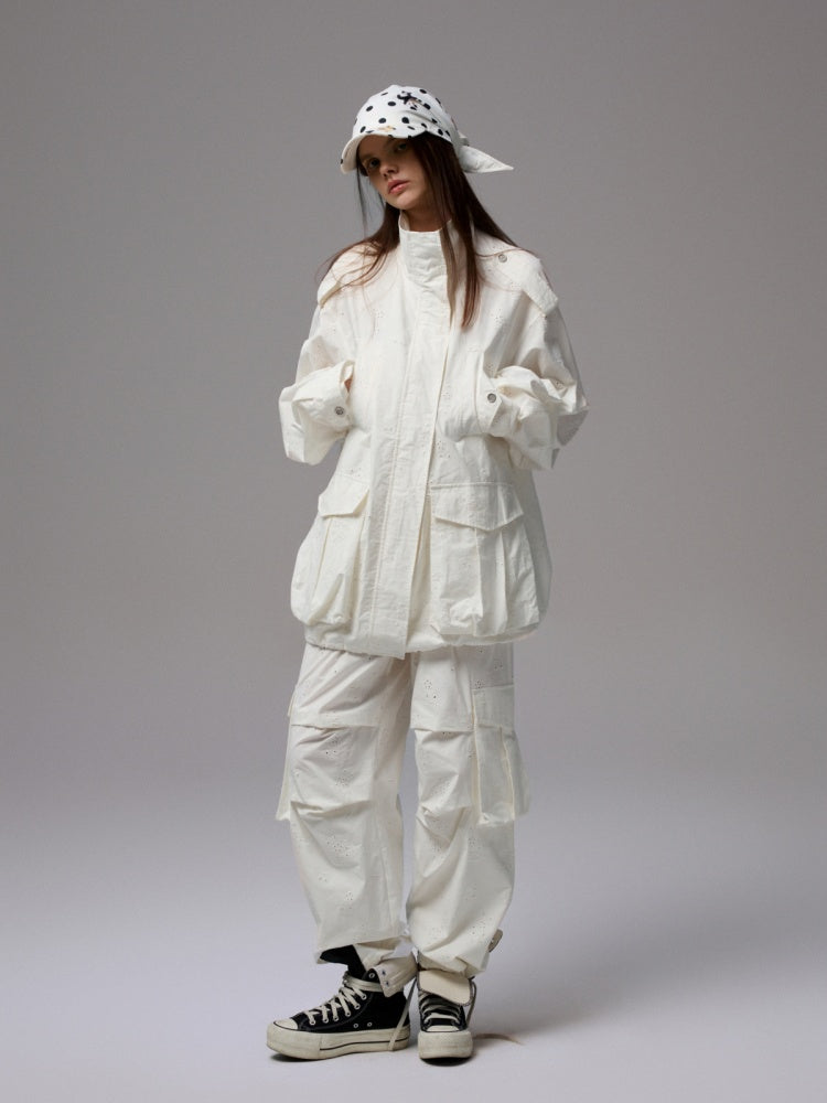 Heavy Industrial Embroidery Jacquard Multi-Pocket Stand Collar Cargo High-End Loose Jacket【s0000014224】