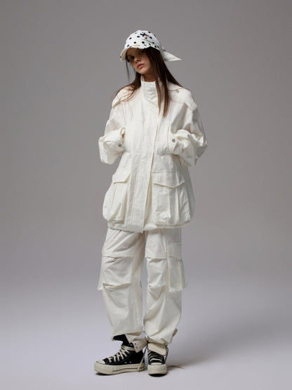 Heavy Industrial Embroidery Jacquard Multi-Pocket Stand Collar Cargo High-End Loose Jacket【s0000014224】