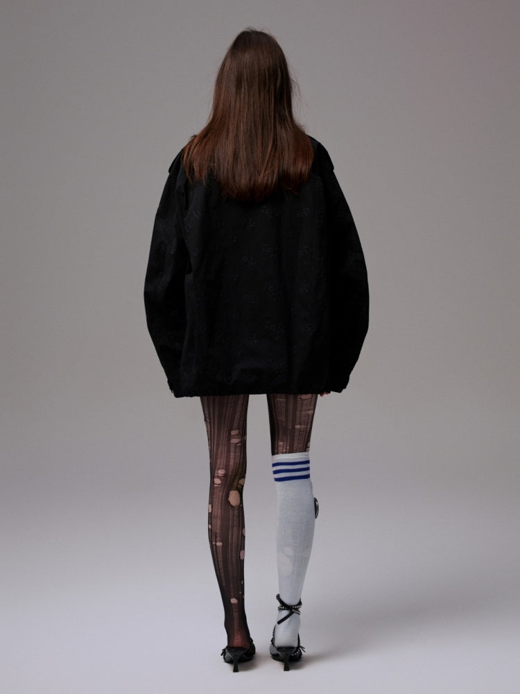 Heavy Industrial Embroidery Jacquard Multi-Pocket Stand Collar Cargo High-End Loose Jacket【s0000014224】