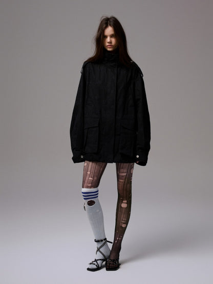 Heavy Industrial Embroidery Jacquard Multi-Pocket Stand Collar Cargo High-End Loose Jacket【s0000014224】