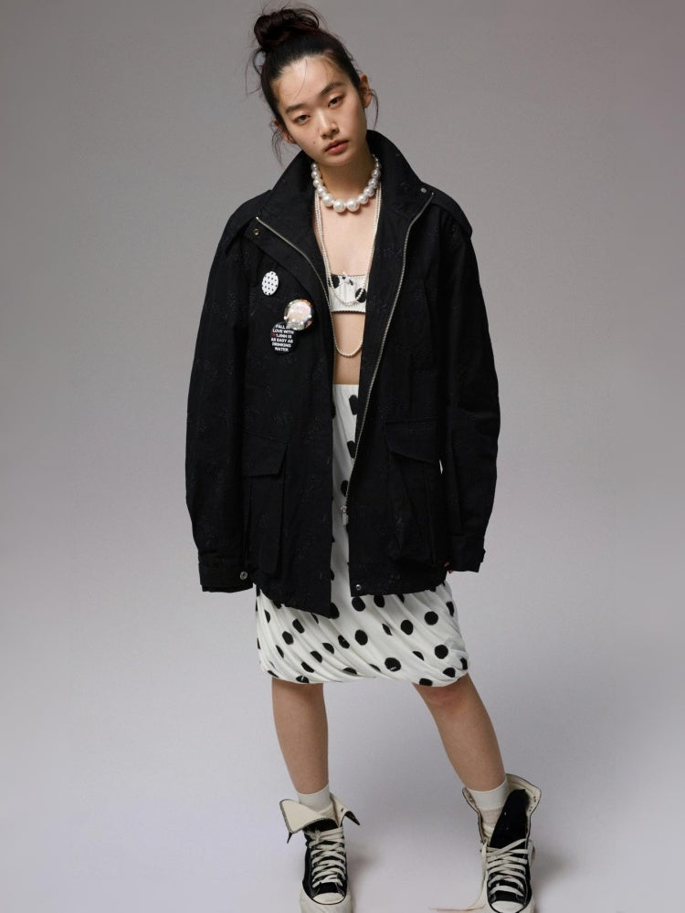 Heavy Industrial Embroidery Jacquard Multi-Pocket Stand Collar Cargo High-End Loose Jacket【s0000014224】