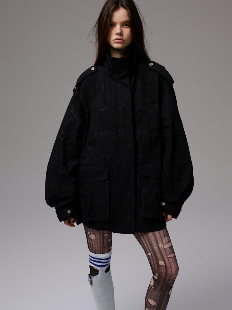 Heavy Industrial Embroidery Jacquard Multi-Pocket Stand Collar Cargo High-End Loose Jacket【s0000014224】