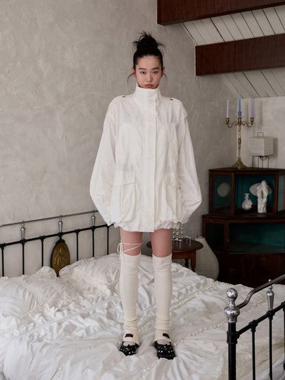 Heavy Industrial Embroidery Jacquard Multi-Pocket Stand Collar Cargo High-End Loose Jacket【s0000014224】