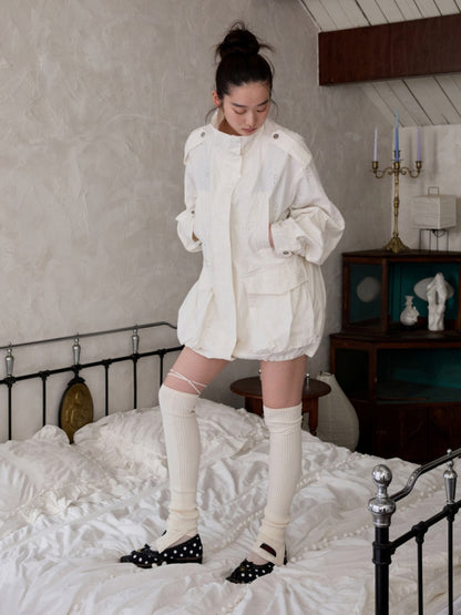 Heavy Industrial Embroidery Jacquard Multi-Pocket Stand Collar Cargo High-End Loose Jacket【s0000014224】