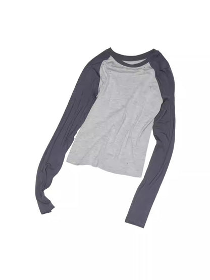American Street Digital Print Raglan Sleeve Ripped Contrast Crew Neck T-Shirt【s0000014226】